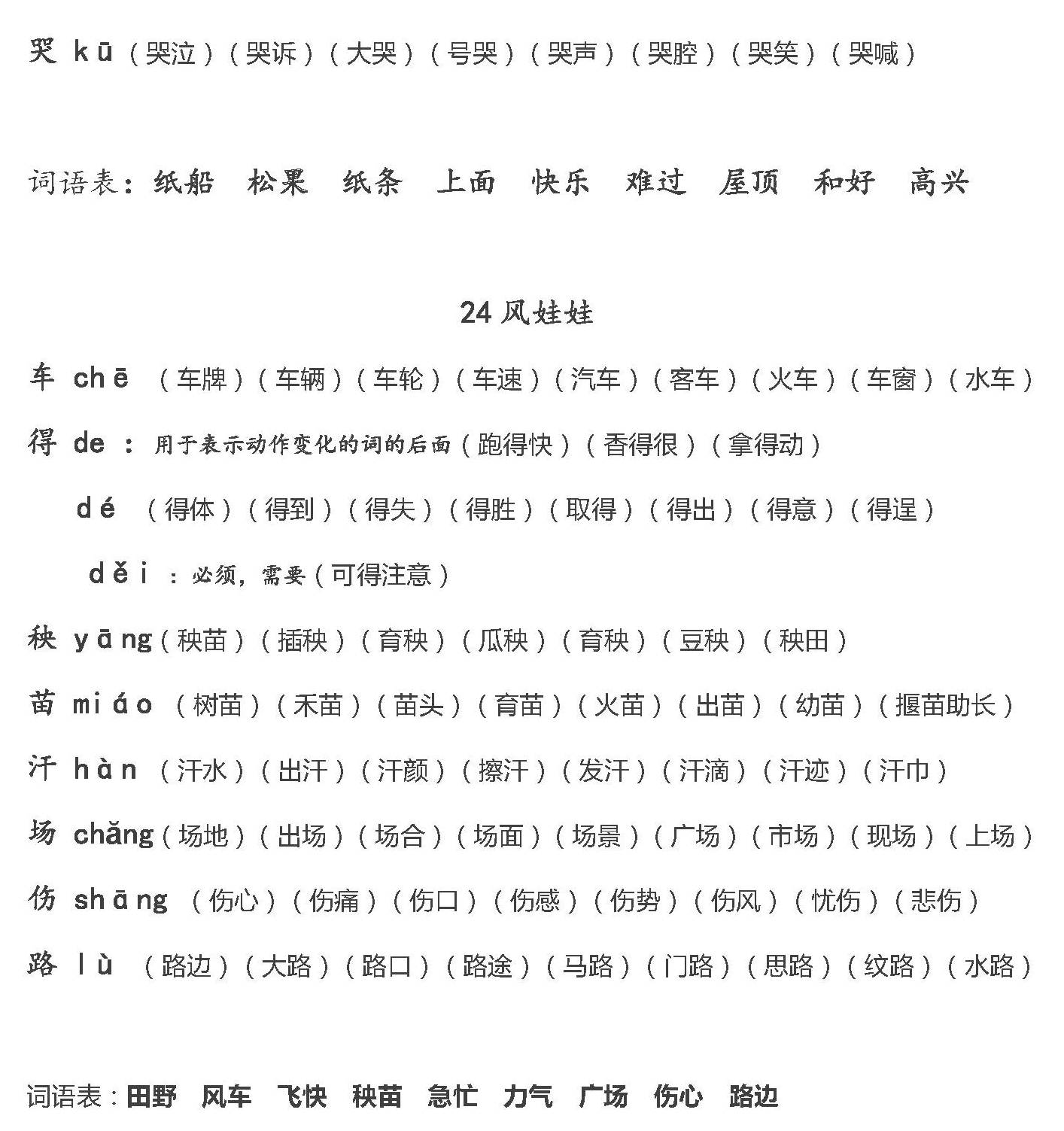 部编版语文二年级上册全册生字组词(可下载打印)