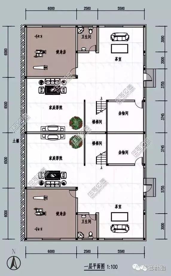 2,房屋坐东朝西,两个独立入户门及车库位于西侧.