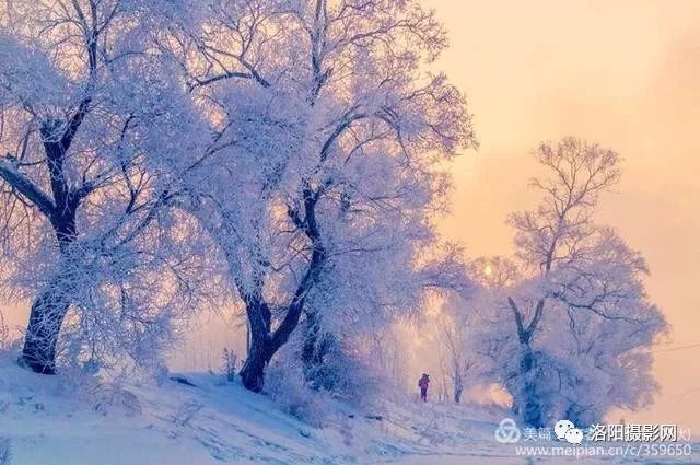 畅享北国冰雪,银妆素裹的山乡",白雪皑皑雪山,童话般