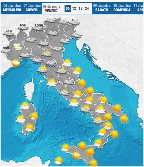 全意大利整体降温, 狂风暴雨将至, 北部还有降雪!