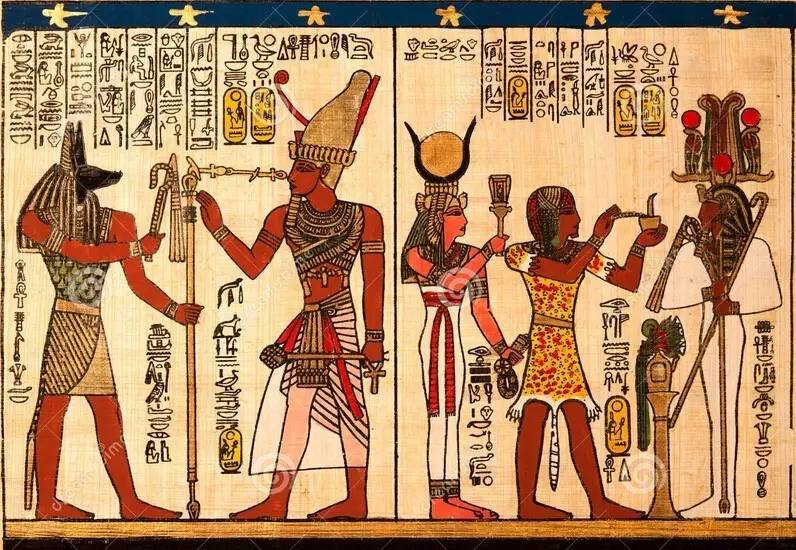 纸莎草画  遵循法老时代技术制成的特殊纸张,上面绘有仿造古埃及