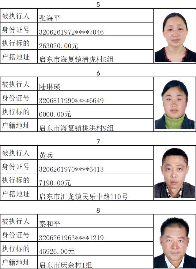 启东第二十四批失信被执行人名单，2017年最后一批！ 综合 第2张