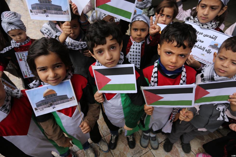巴勒斯坦儿童抗议特朗普认耶路撒冷为以首都