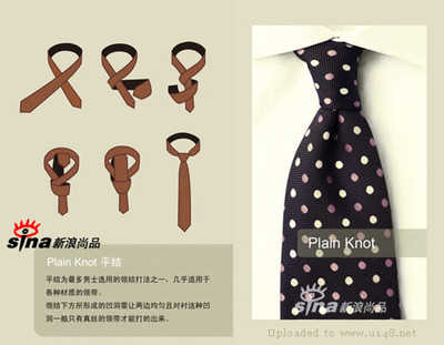 the plain knot 平结与四手结的系法相似,非常方便,领结呈斜三角形