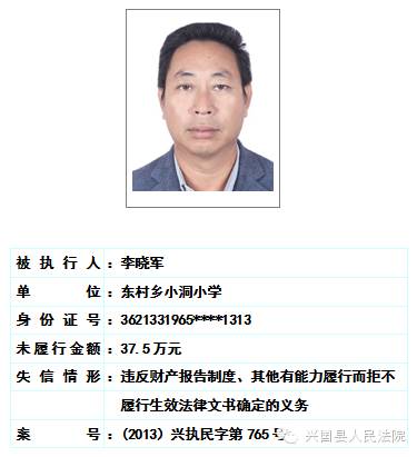 兴国县人民法院关于对二0一六年第一期曝光失信被执行人名单予以更新的公告 综合 第4张