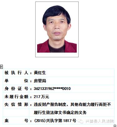 兴国县人民法院关于对二0一六年第一期曝光失信被执行人名单予以更新的公告 综合 第15张
