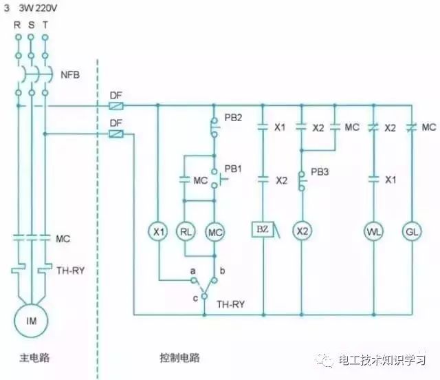 三相感应电动机故障警报控制电路图