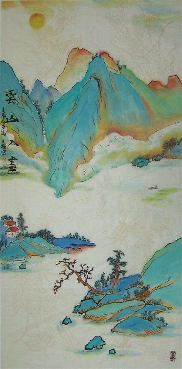 2《江山美(冯才权青绿山水画斗方)68x68cm