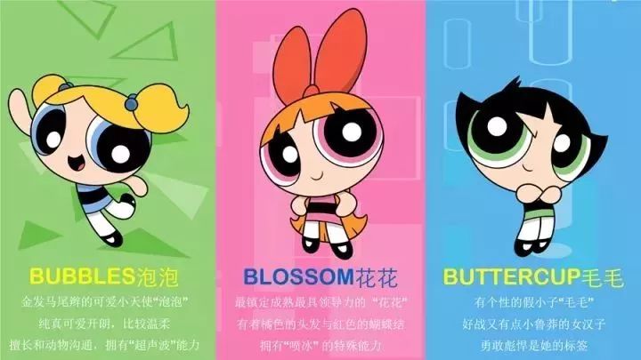 由此诞生拥有超能力的三位飞天小女警—花花(blossom),泡泡