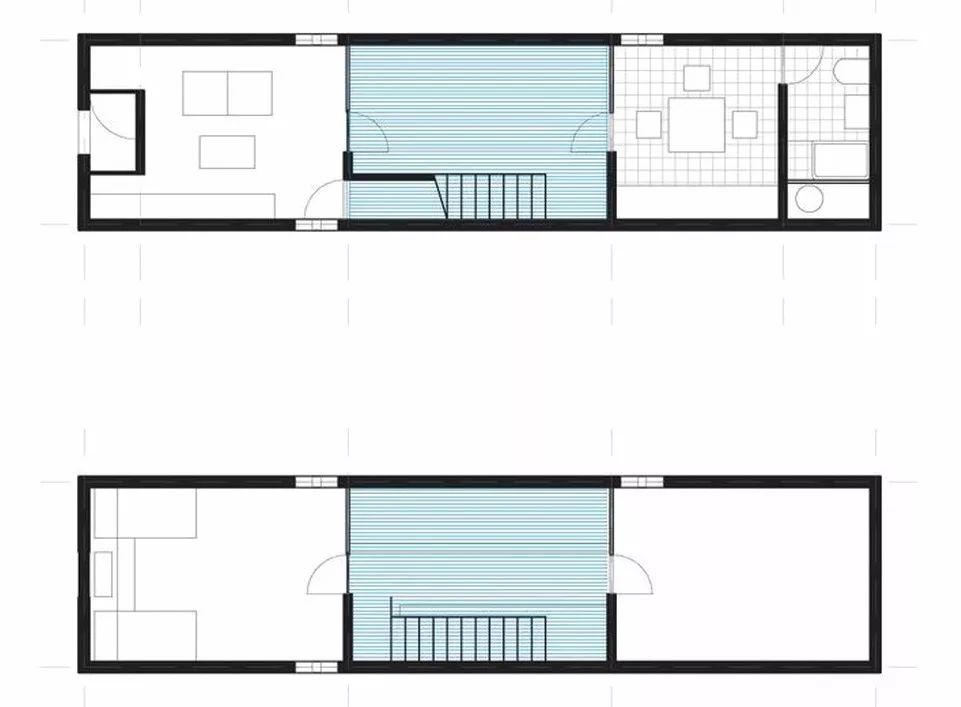 住吉长屋的两层楼平面图一层楼为起居室,厨房与洗手间,二层楼为两间