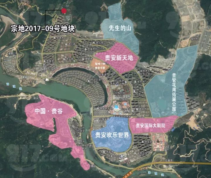 从以上地形图来看,该地块距离配套成熟的贵安新天地社区较近.