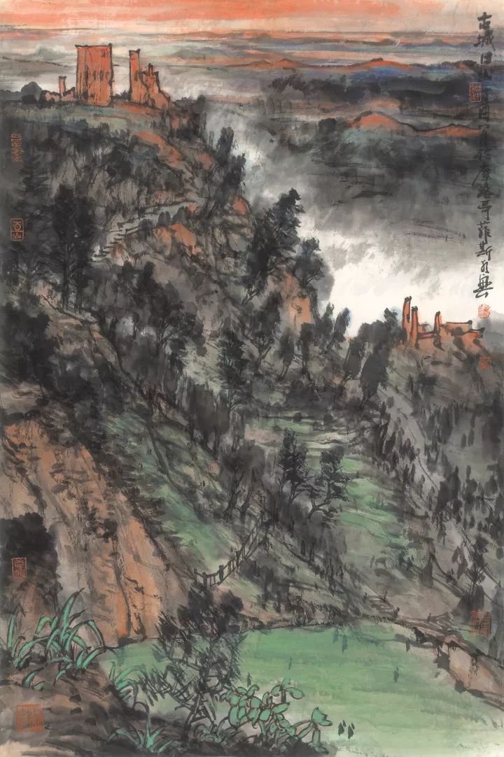 陈水兴 古城日出69x46cm 纸本设色 2017陈水兴 梅尼德斯远眺菲斯古城