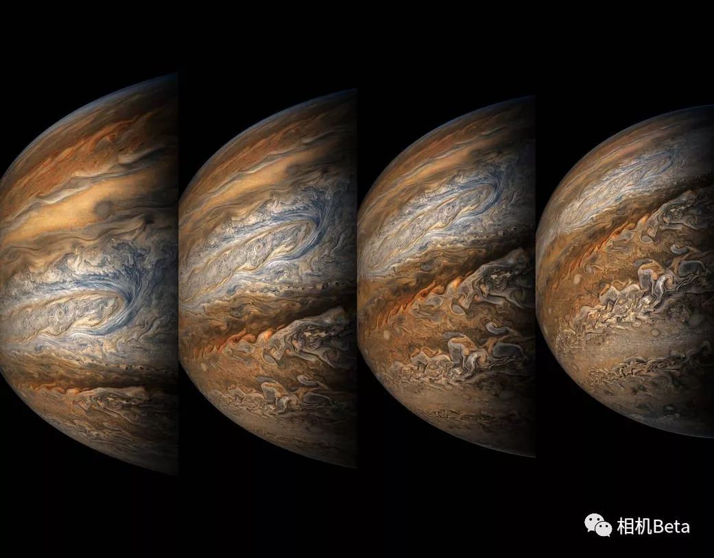 美国航天局的朱诺(juno)太空探测器拍摄的木星照片