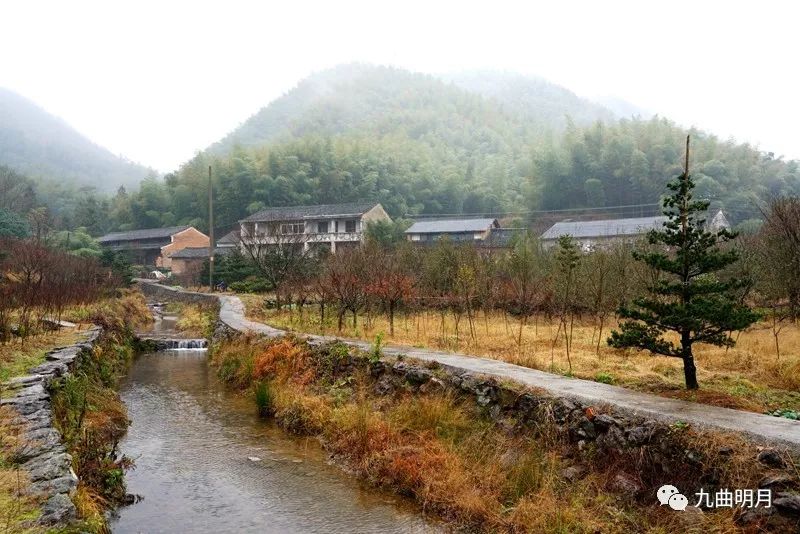 隐在冬日雨雾中的山村兰峰村