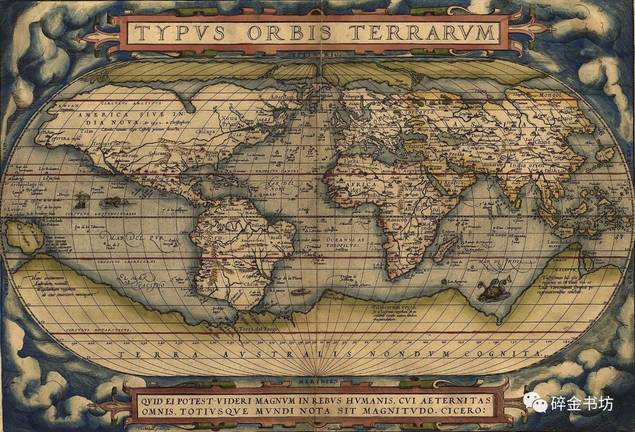 1570年,在安特卫普出版的一幅世界地图图片