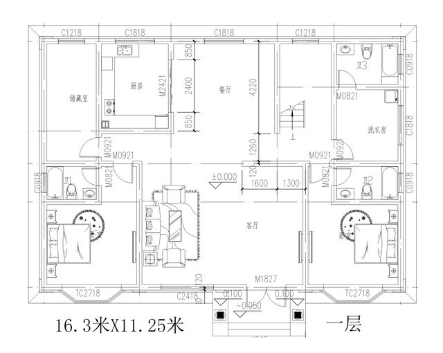 新农村自建房别墅16米11米占地㎡,共380平米体