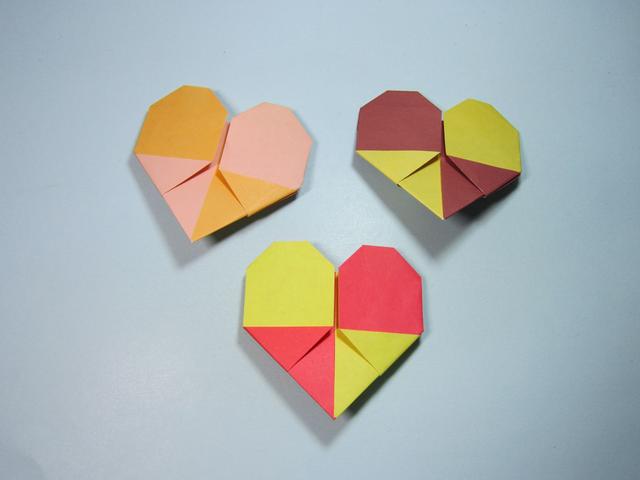 手工折纸心双色爱心的折法步骤图解