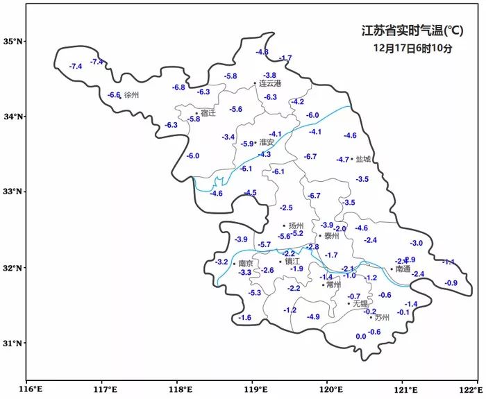 6点沛县-7.7℃全省最低