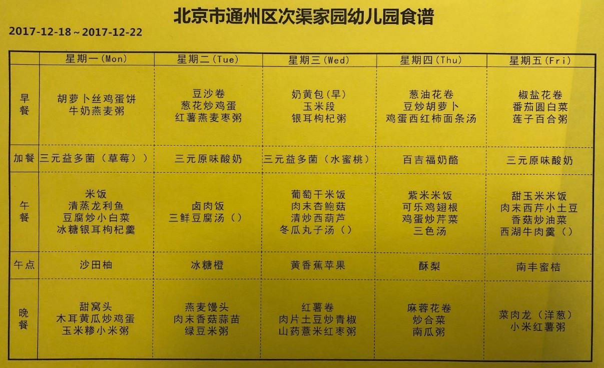 【食谱播报】2017.12.18—12.22幼儿食谱