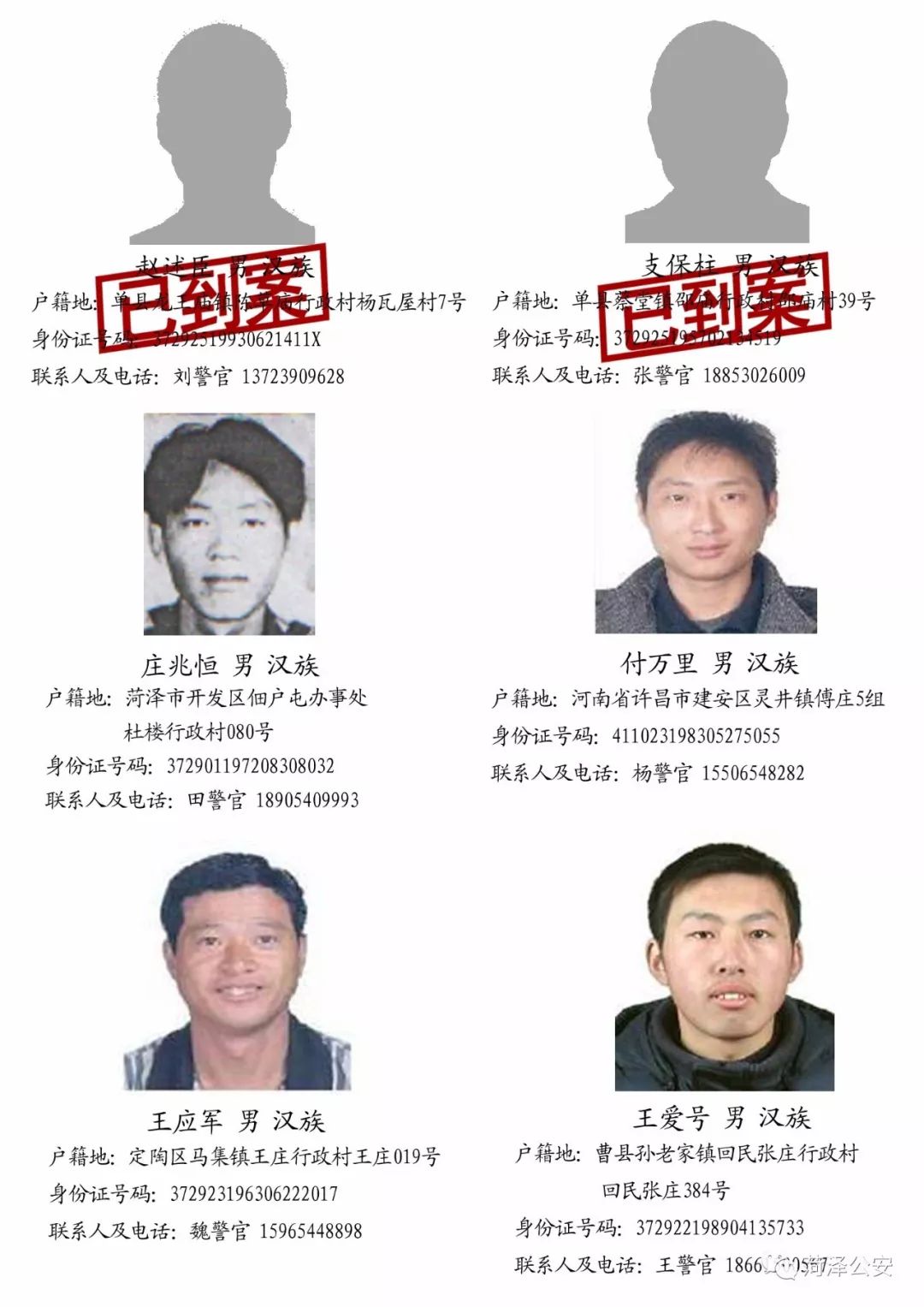 菏泽:警方公开通缉54名在逃人员,已到案22人!