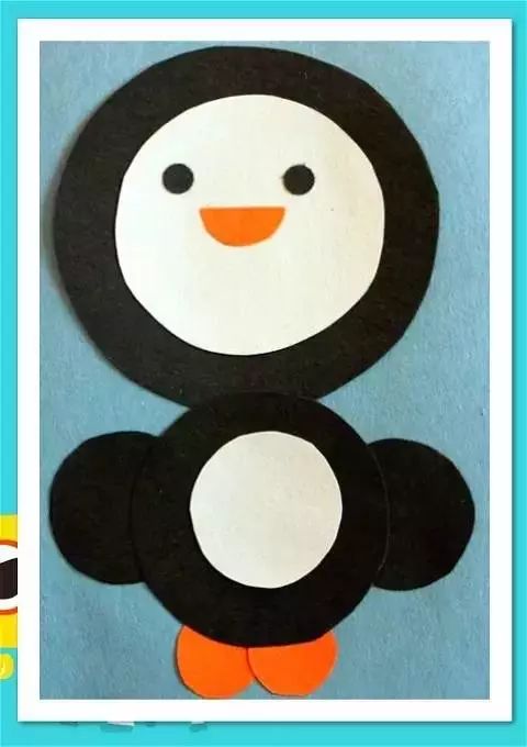 胖嘟嘟的小企鹅来啦,只用圆形和半圆形卡纸就可以做成哦,记得把头做