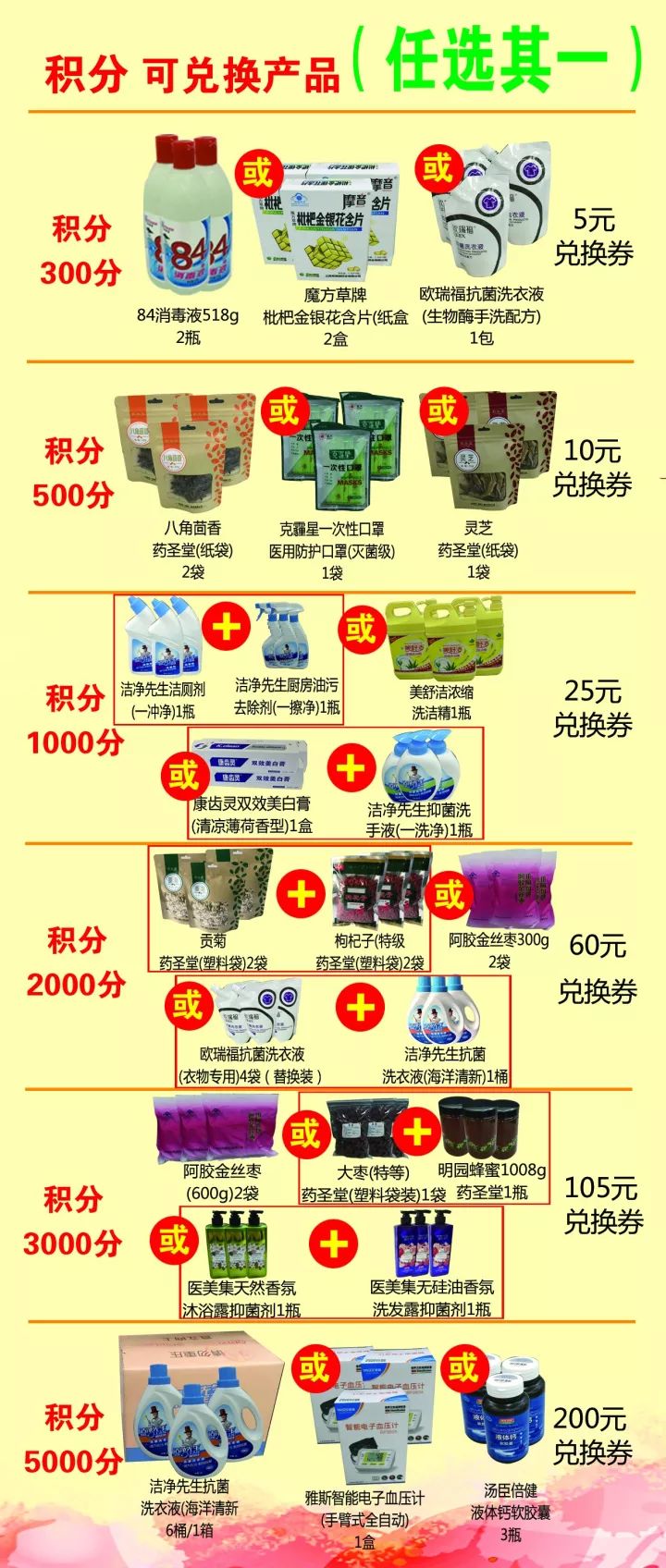 会员积分兑换商品以店内实货为准