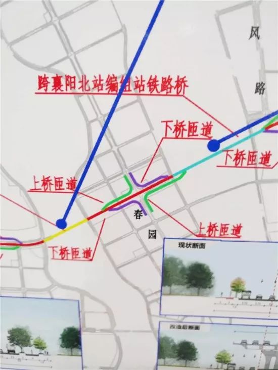 在滨河路唐白河大桥南岸新建辅道 在与航空路交会处新建互通立交 在与