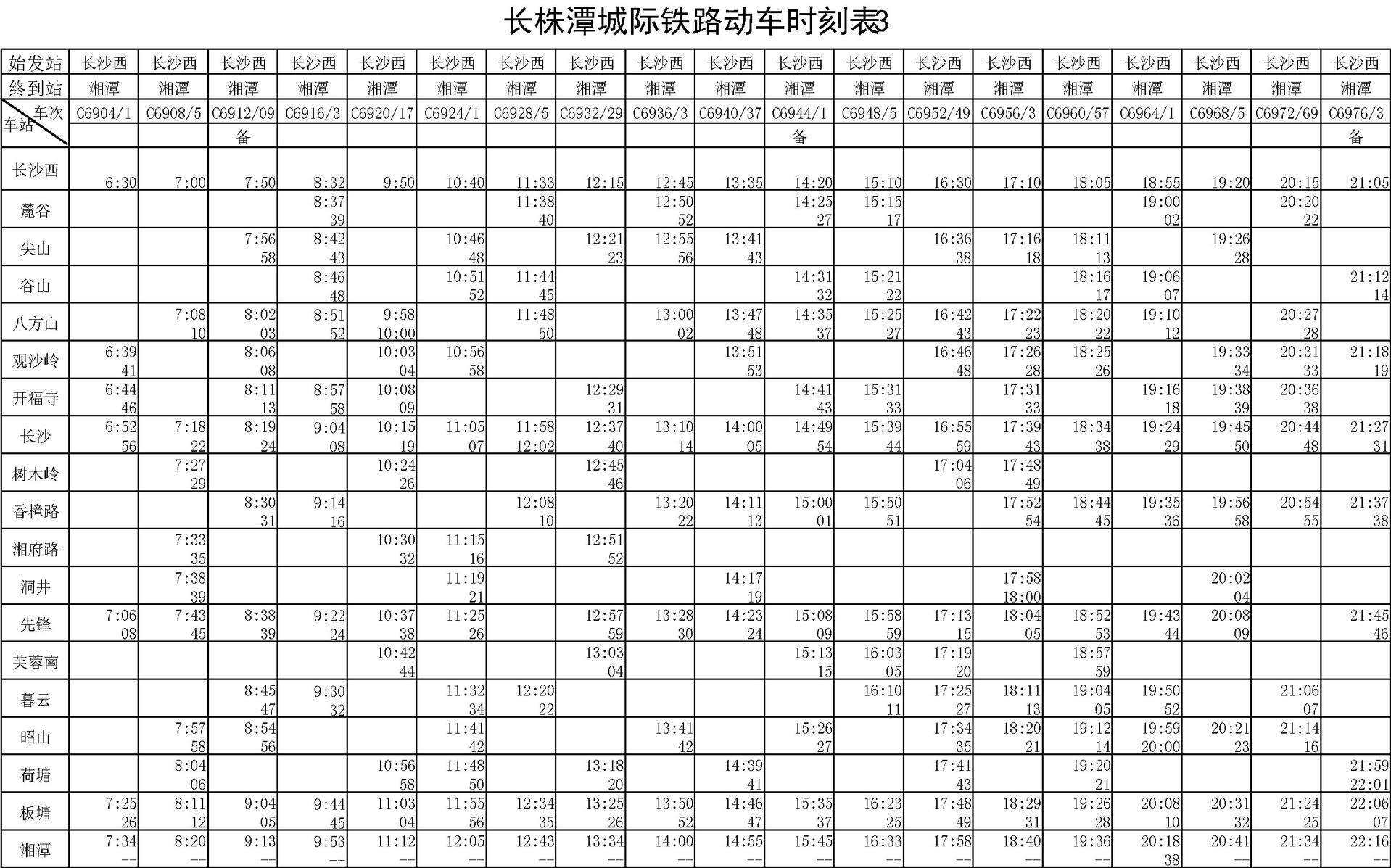 长株潭城铁26日全线开通,16个站增加到23站,最全列车时刻表在这!