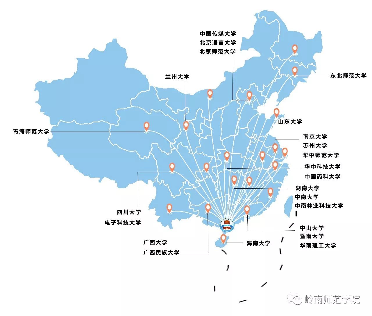 部分2016届毕业生考研录取院校分布图