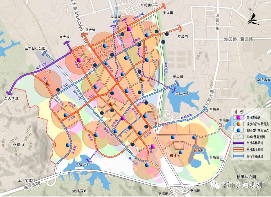根据《龙华新区公共自行车网点分布图》,保留处公共自行车租赁