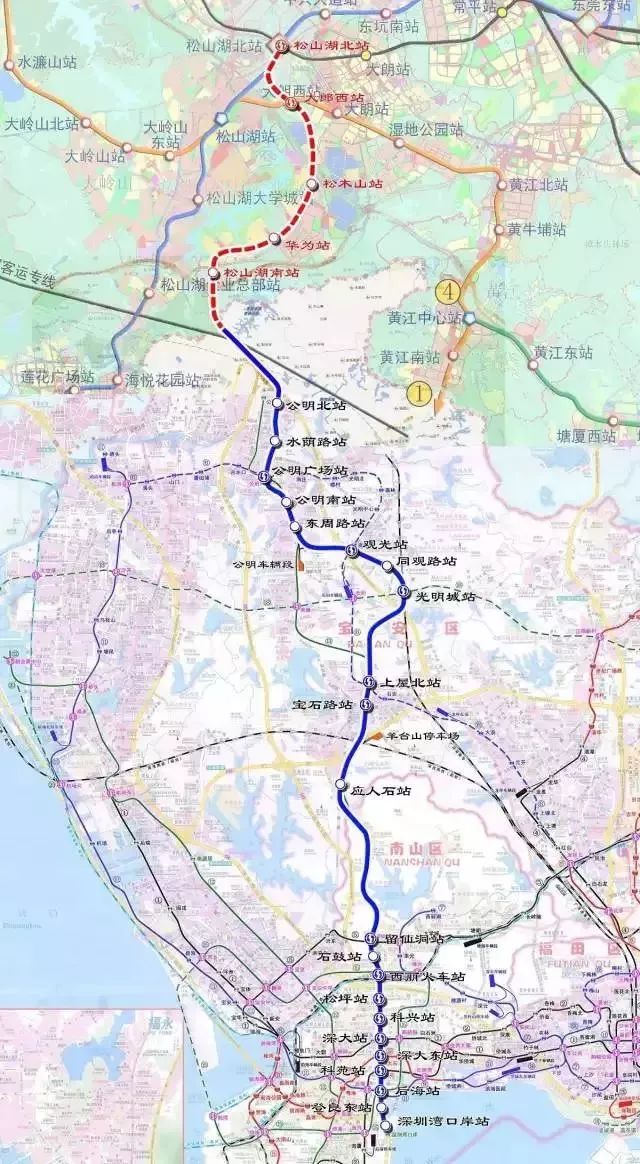设站14座, 深圳地铁13号线是连接 深圳湾口岸与公明的市域快线,线路图片