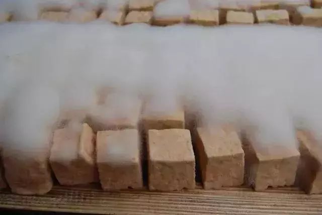 以小块豆腐做坯,经过发酵,腌制,配料,裹以白菜,窖藏,装坛.
