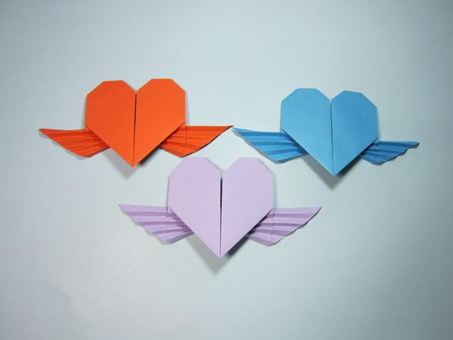 儿童手工折纸心:带翅膀的爱心折纸步骤图解