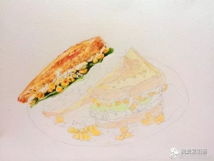 彩铅手绘--来块三明治吧!