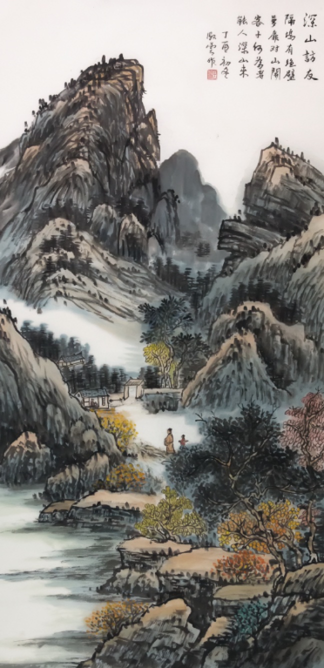 岳淑云 深山藏古寺135×67cm