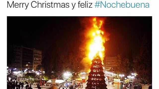 西班牙政党发文配图燃烧的圣诞树 引发恐袭