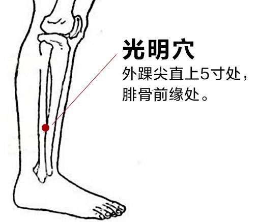 方法: 会用针灸的,取一寸半的针灸针(25*40的),捻转直刺光明穴,足临泣