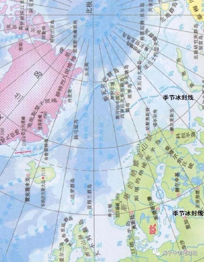 (北大西洋附近冰封线示意图)以纬度较高的芬兰海岸为例,冬季有时积冰