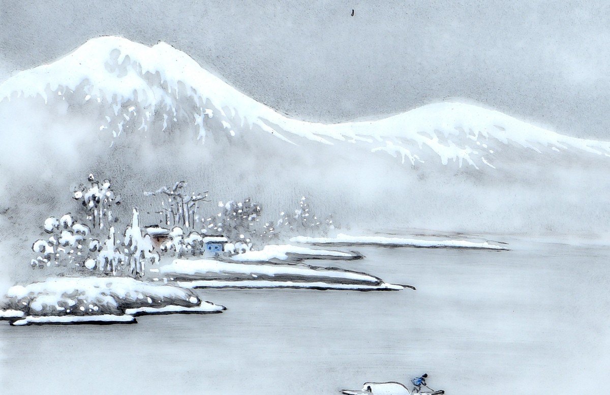 作品欣赏  余惠光老师的粉彩雪景山水笔触雄浑,刚劲挺拔,画面讲究气韵