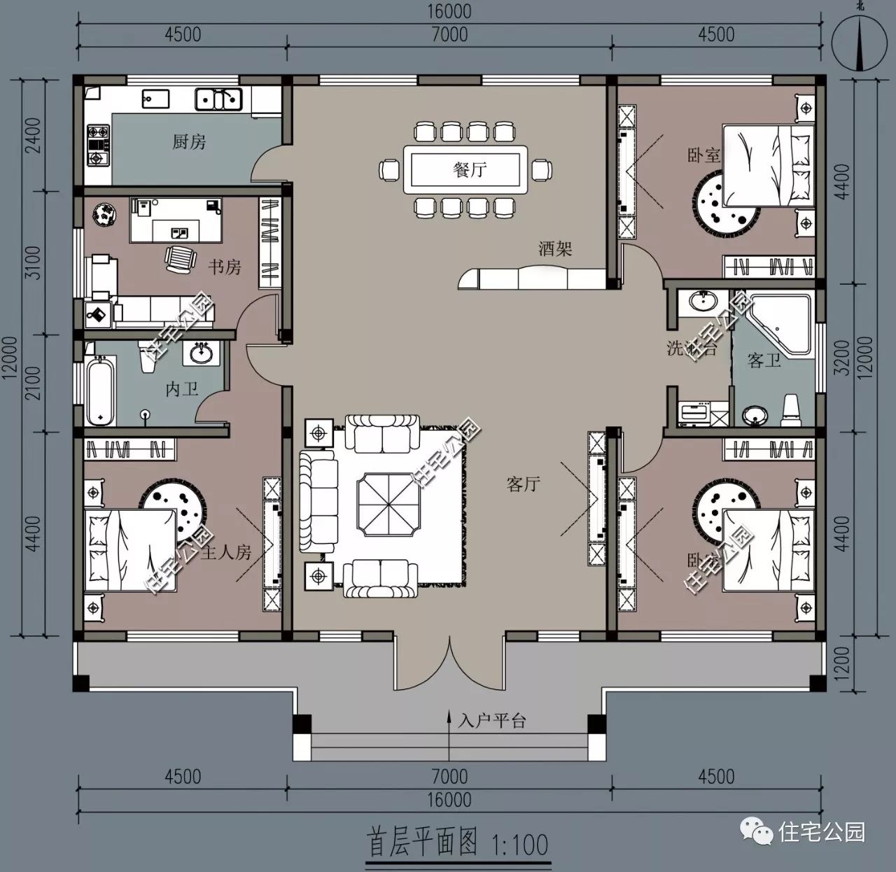 3室2厅,12x16米精致平层别墅(全图 预算 视频展示)