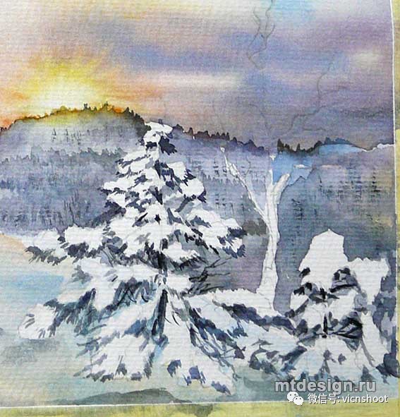 绘画|雪景的水彩画绘画步骤