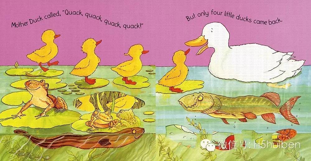 鸭妈妈说"嘎~~~"mother duck said "quack, quack, quack, quack.