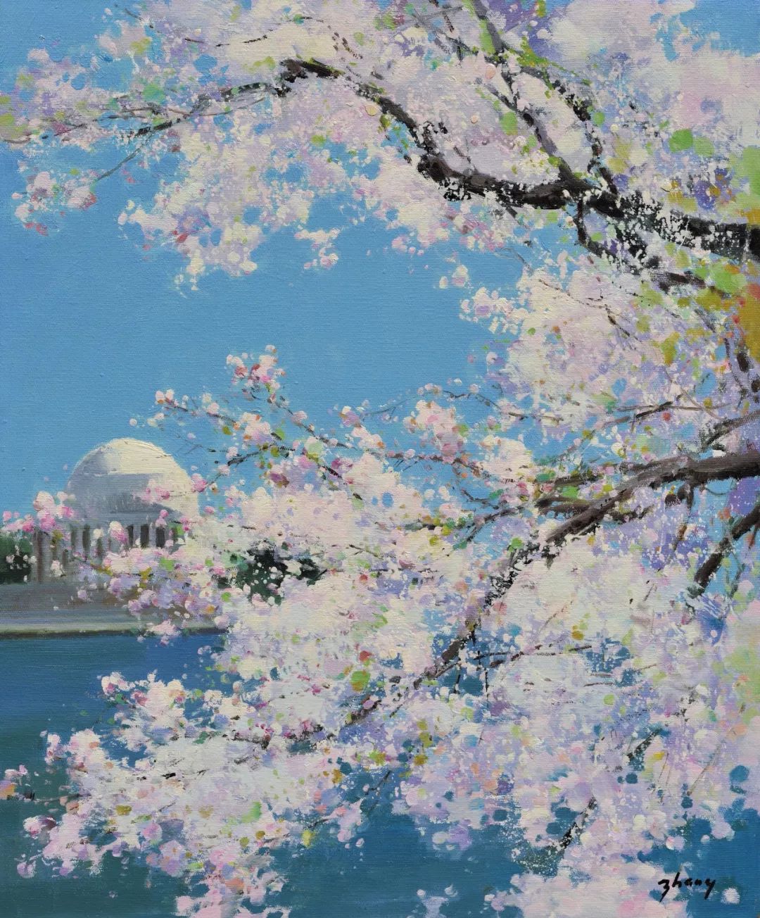 《华盛顿国会大厦和樱花》 布上油画 / 76cm x 61cm