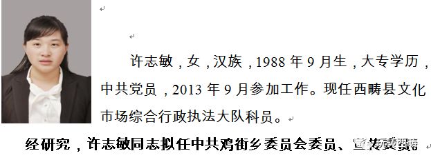 中共西畴县委组织部县管干部任前公示公告