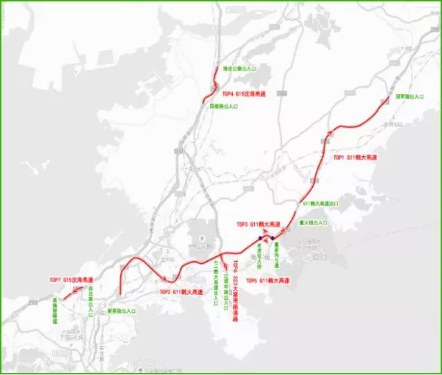 △预计元旦 返程 大连市易拥堵缓行的高速有 g11鹤大高速 , g15沈海