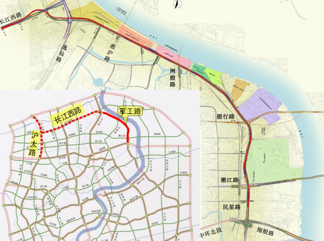 军工路—中环东段—申江路"全线采用"高架快速路 地面主干路"的布置