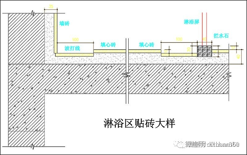 卫生间门槛石节点大样图 工序:基