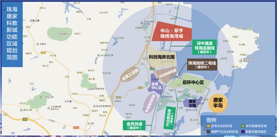 本图根据《高新区建设唐家湾滨海科教新城实施方案》绘制而成