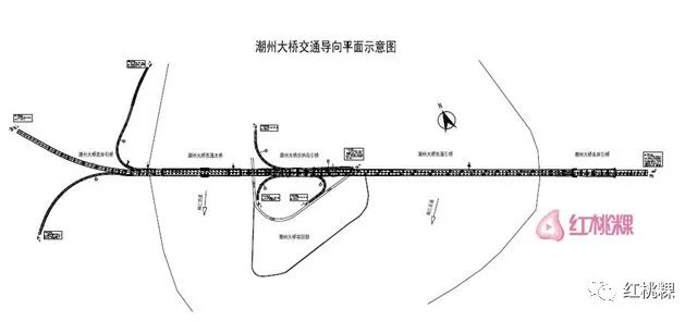 途经大桥主塔,沙洲岛,去往省道s231,s335,潮州东大道(桥东磷溪镇境内)