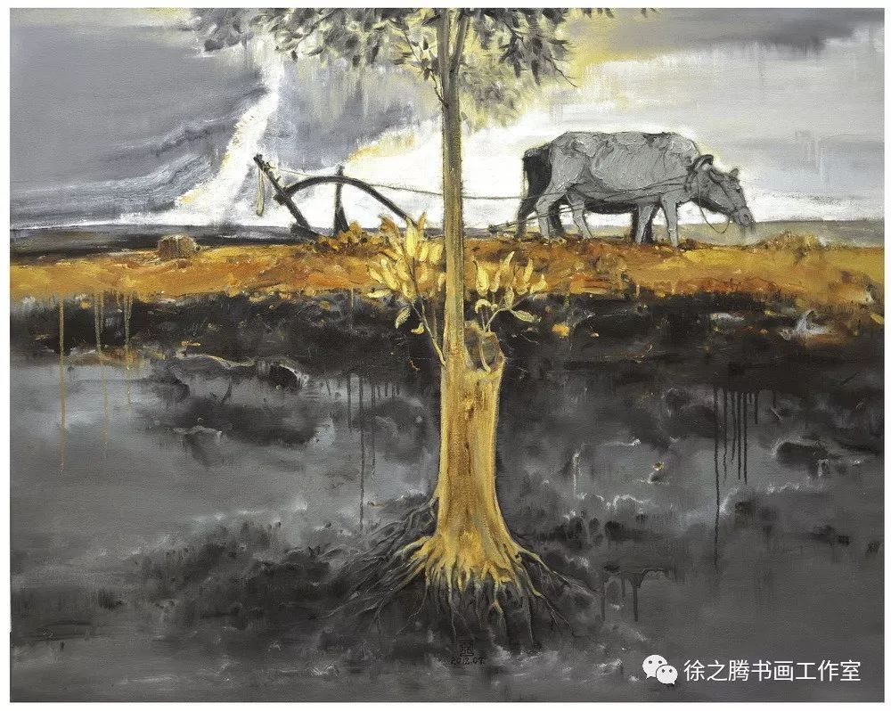 2012年 开物系列之灶柴二 布面油画 220x110cm 2012年  关于农耕器物